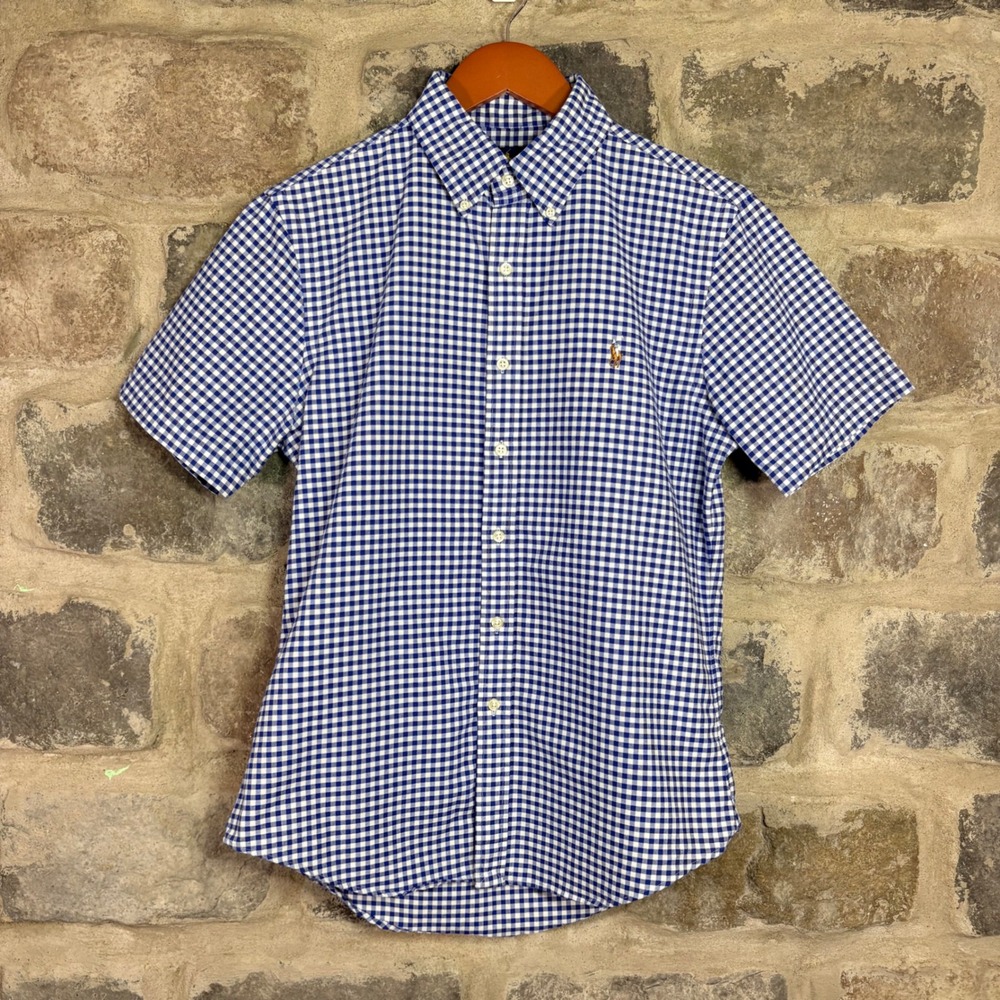 Polo Ralph Lauren Men's Slim Fit Blue Gingham Short Sleeve Shirt Medium Preppy